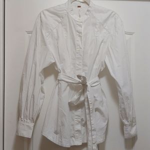 White Free People long blouse with tie waist
